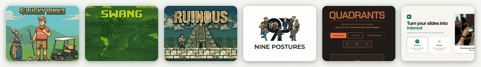 Row of six app cards