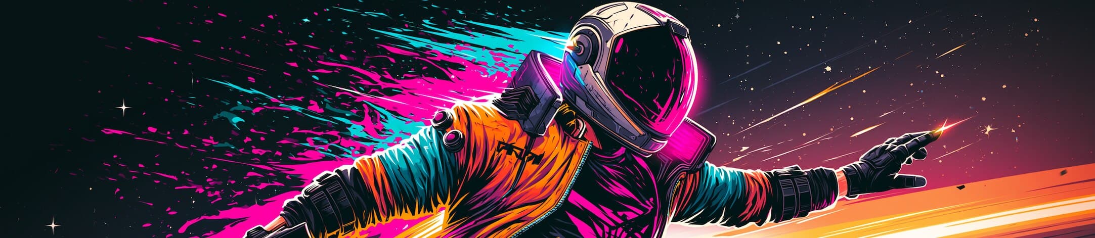 Neon astronaut streaking through space
